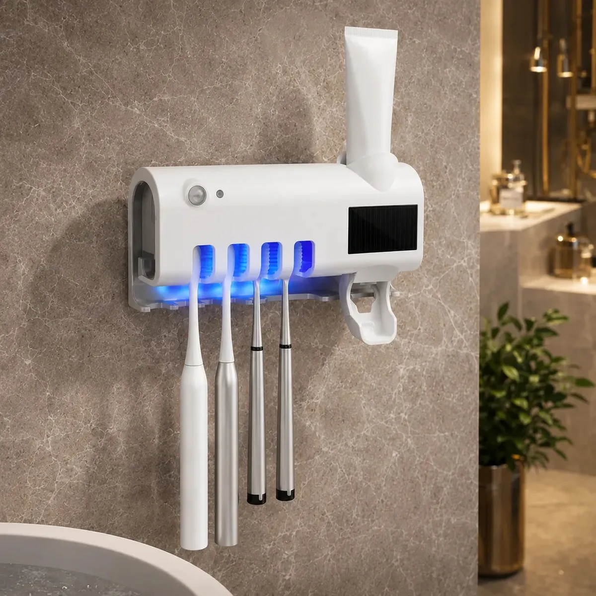 Dispenser Pasta De Dente com Porta Escova Suporte De Parede