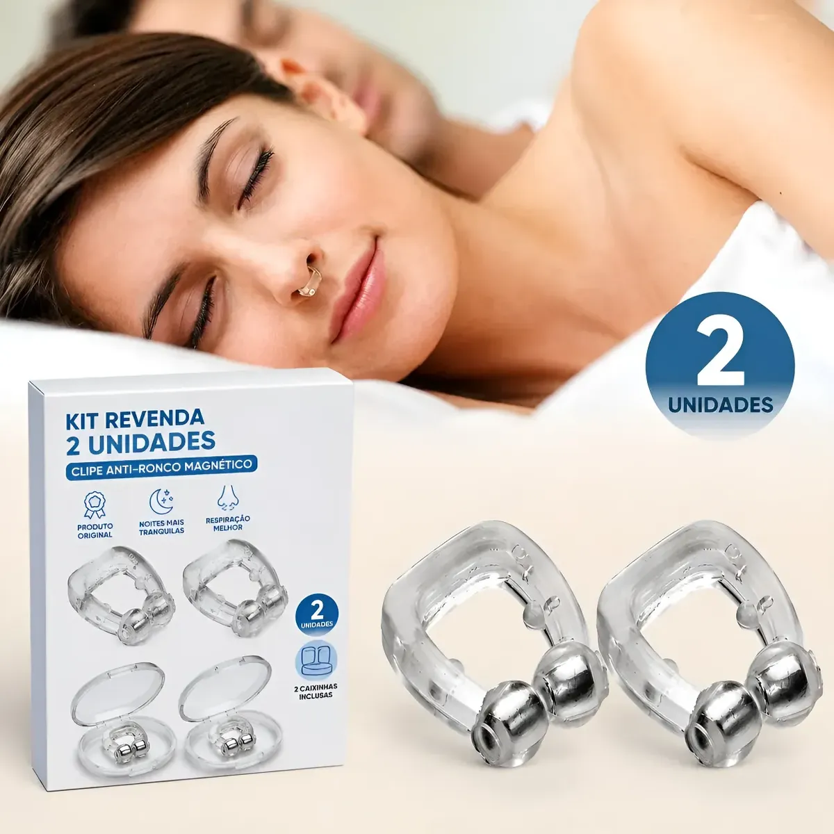 Kit 2 Und Aparelho Clipe Nasal Anti Ronco Magnético Apnéia