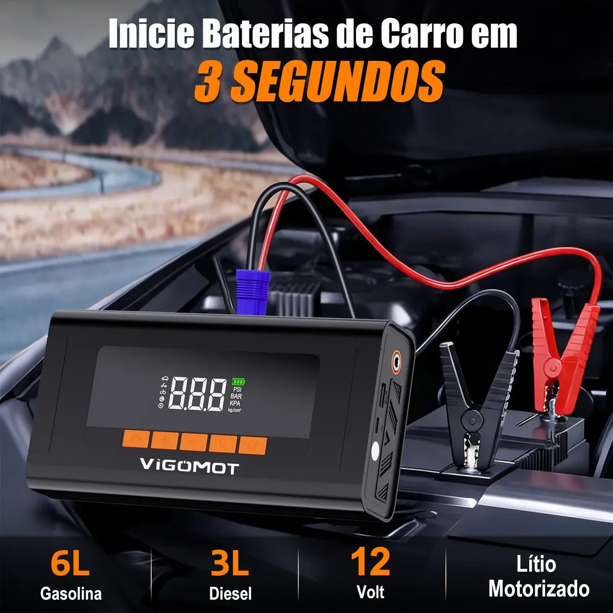  Auxiliar Partida Bateria. Portátil, Rápido para Carro e Moto