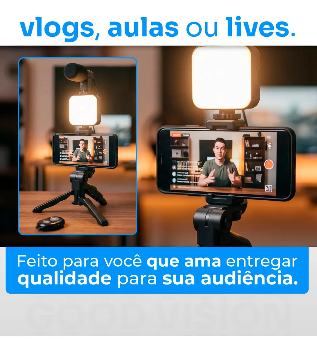  Kit de Gravação Youtuber Tiktoker Video Maker Estabilizador com Microfone Tripé Led Vlog Profissional Para Celular iPhone/android