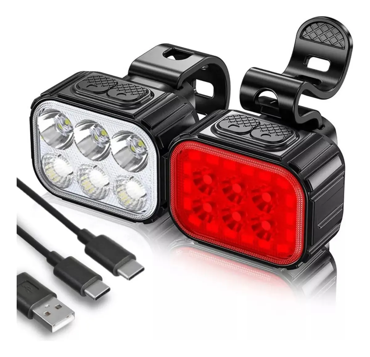Kit Farol Lanterna Bike Led + Sinalizador Traseiro Usb
