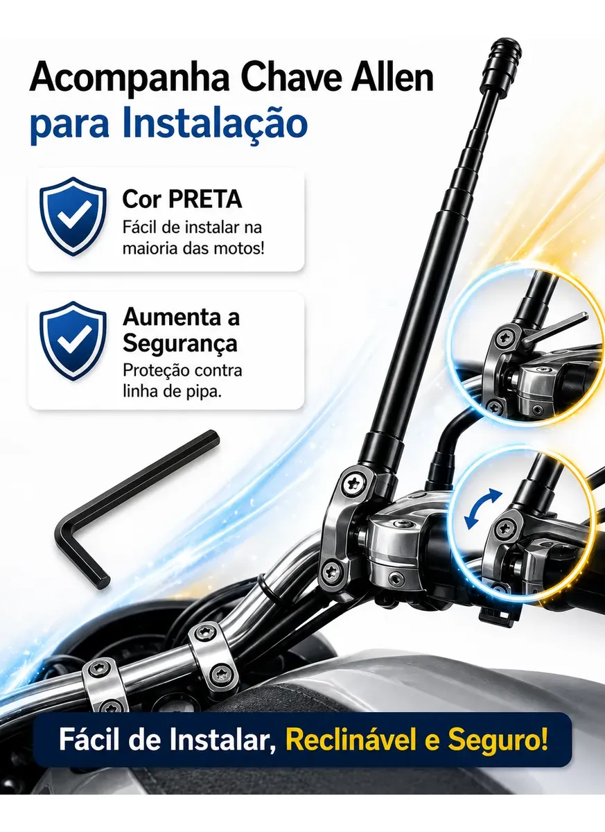 Antena Guidão Moto Retrátil Corta Pipa Anti Cerol 6 Estágios
