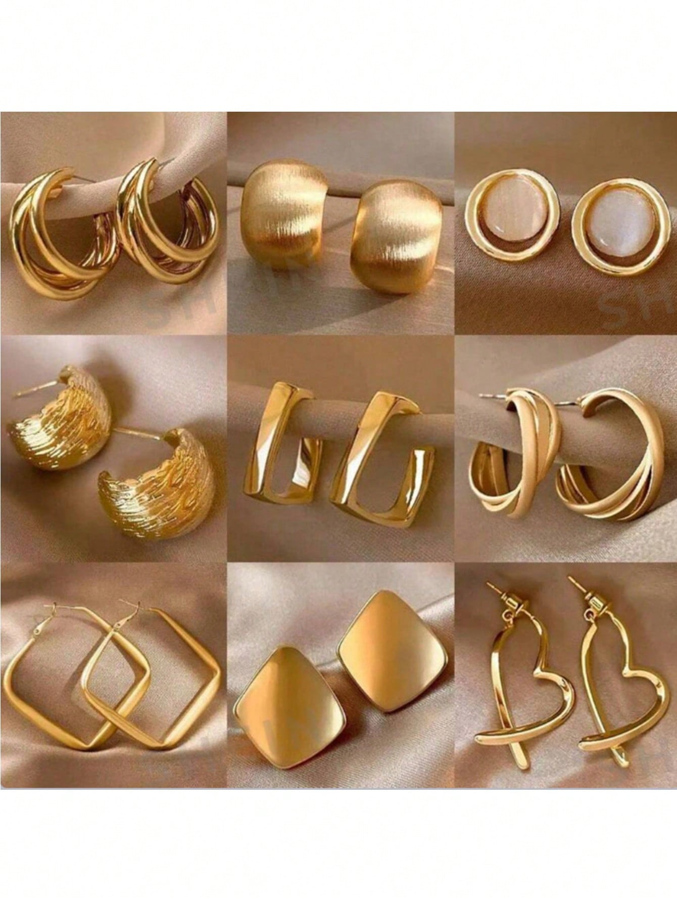 10 Peças Conjunto de Brincos de Metal Geométricos de Luxo Leve