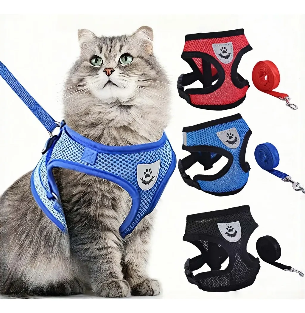 Kit Coleira Peitoral Cães E Gato Corda De Tração De 120 Cm