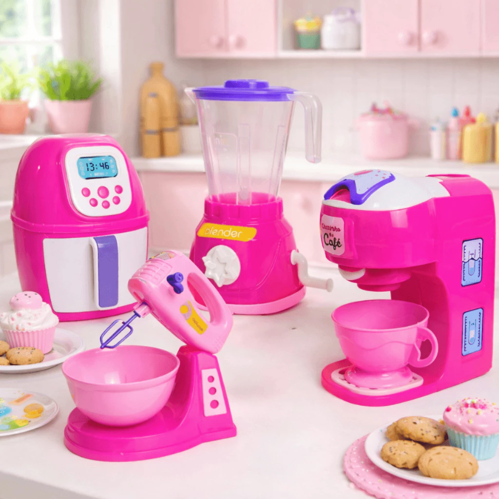 Kit Cozinha Infantil de Brinquedo Modelo Novo Eletrodomésticos Utensílios C/ 6 peças Acessórios