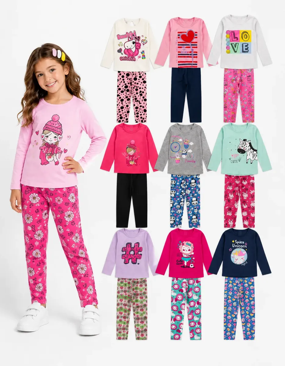 Kit 4 Pçs Menina Meia Estação Inverno 2 Blusas + 2 Calças