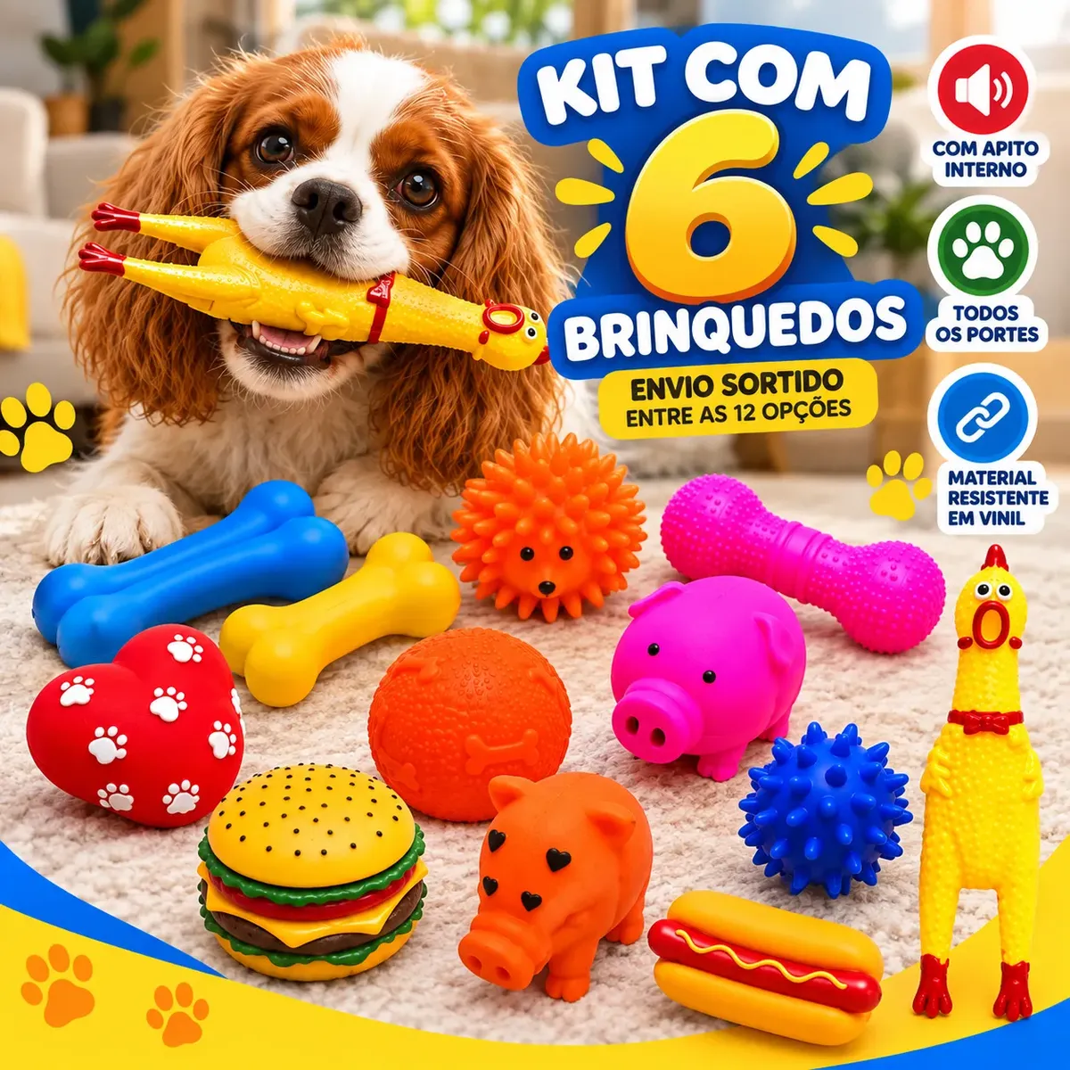 Kit 6 Brinquedos Para Filhote Cachorro Pet Mordedor Bolinha