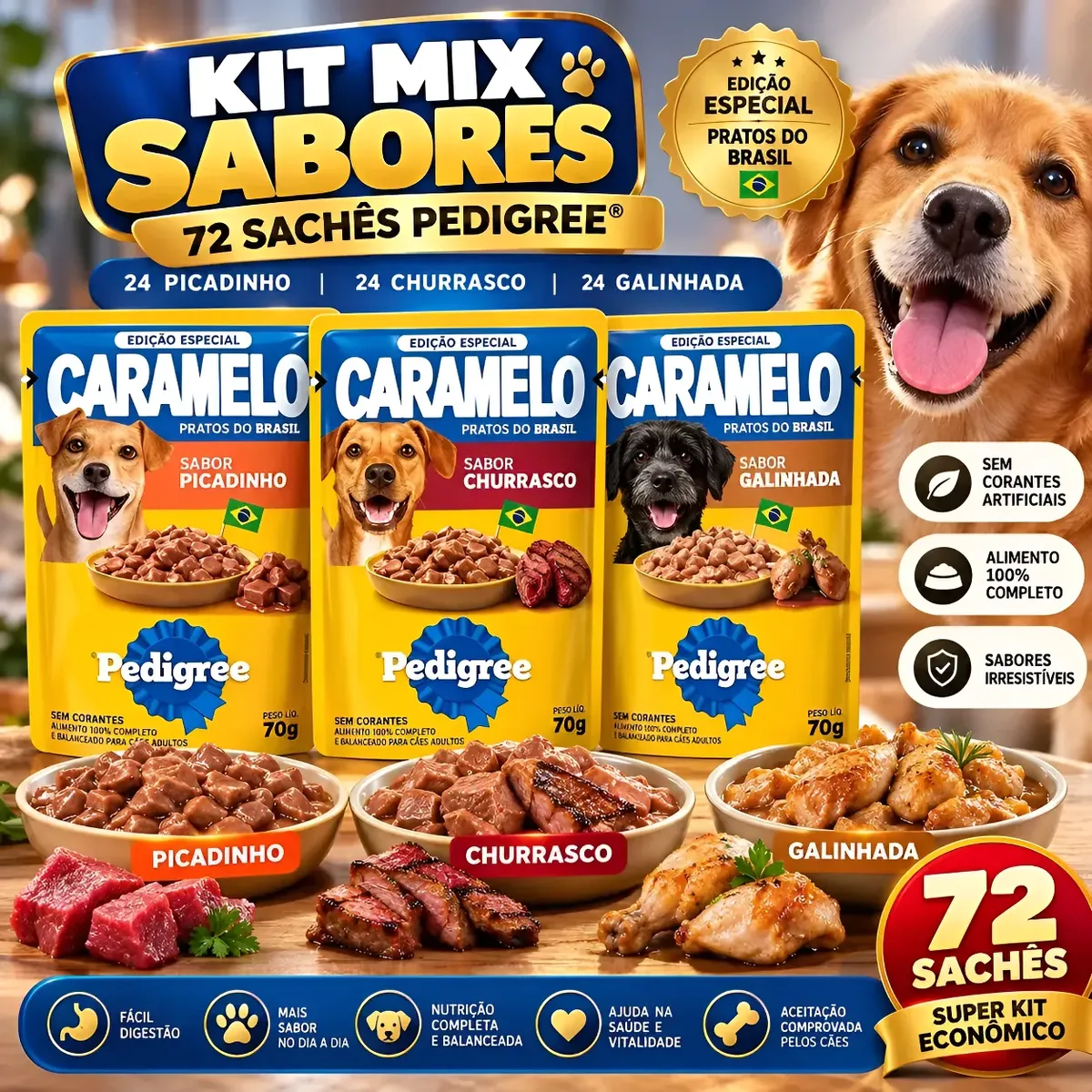 Oportunidade! Kit 72 Pedigree Sachê Caramelo Churrasco Picadinho Galinhada