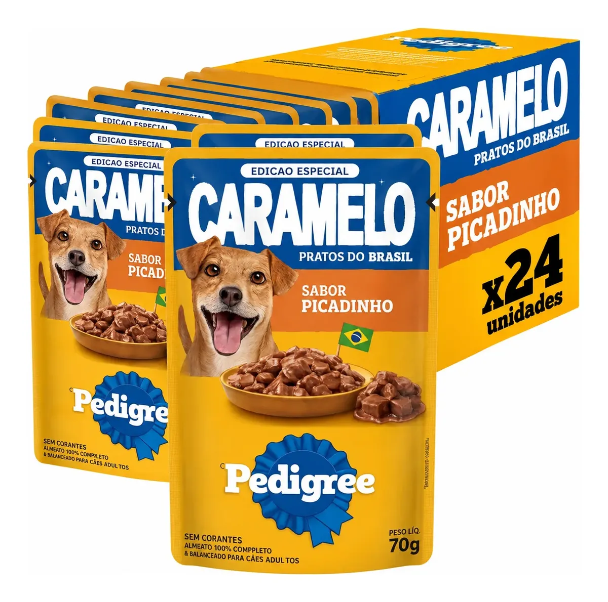 Kit 24 Pedigree Sachê Caramelo Ad Picadinho Ração Úmida