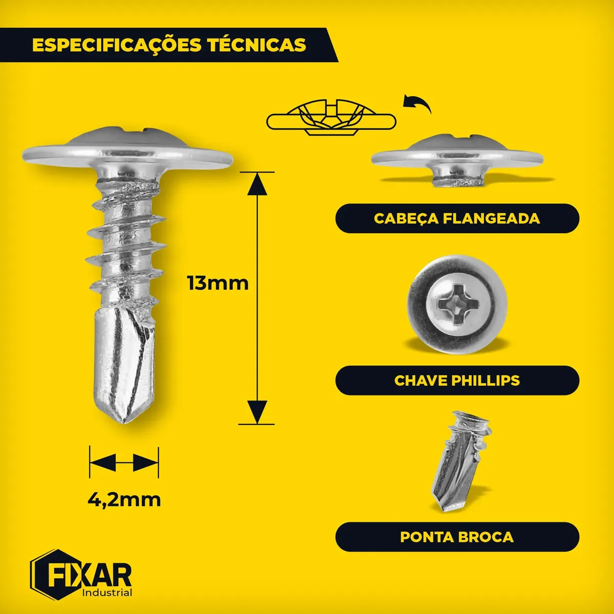 Parafuso Auto Brocante Flangeado 4,2 X 13mm Inox 200 Peças