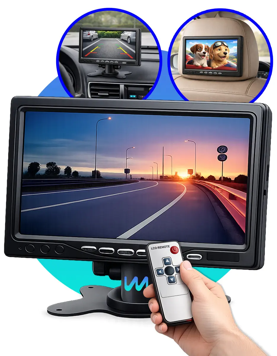 Monitor Automotivo 7 Polegadas Lcd Tft Colorido Av 12v/24v Duas Entradas Portátil Com Controle Remoto