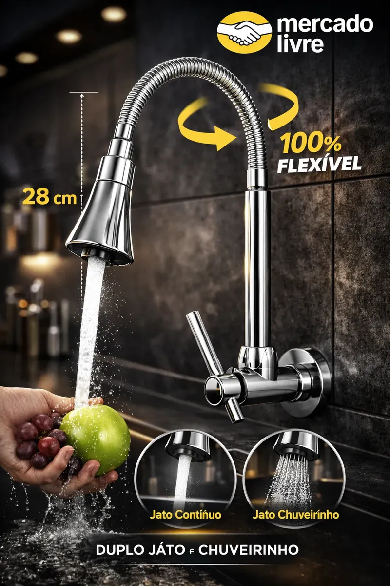 Torneira Gourmet Flexível De Parede Metais Cia