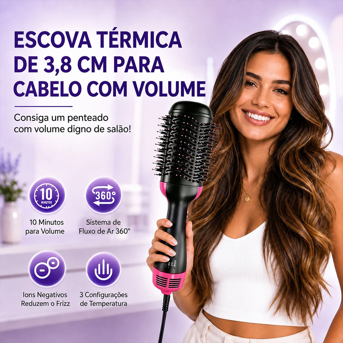 Escova Secadora 4 Em 1 Seca Alisa E Modela Cabelo 1200w