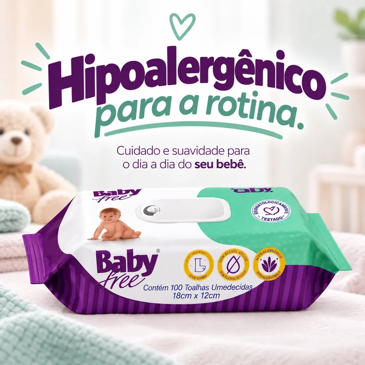 5 Pacotes Lenços/toalhas Umedecidos Baby Free Hipoalergênico