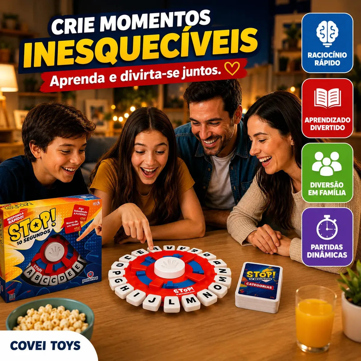 Jogo Stop 3.0 Eletrônico Educativo para Família Com Teclado Digital em Português