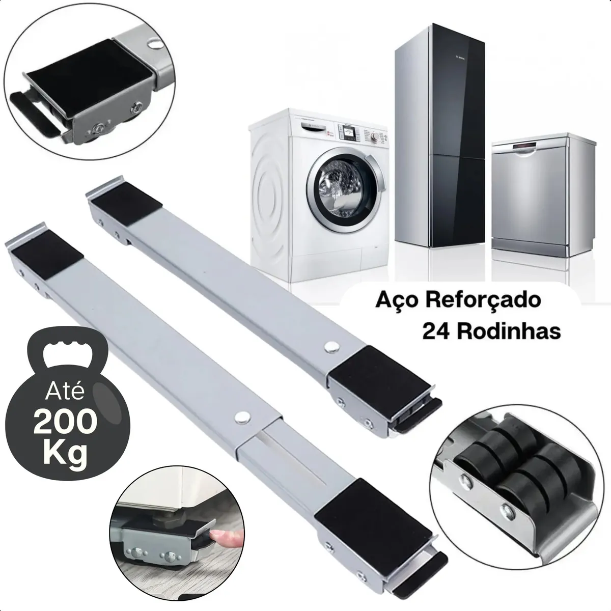 Base Suporte Pé Nivelador com Rodinhas Móvel Ajustável Pés para Máquina de Lavar Roupas e Secadora Geladeira Fogão e Trava de Segurança