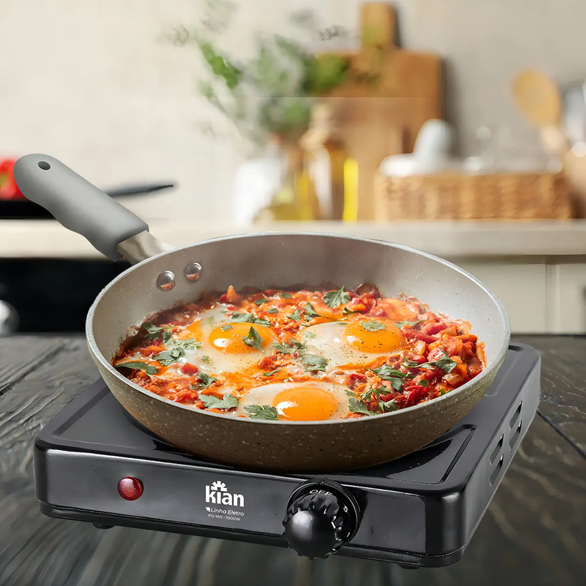 Fogão Elétrico Kian FG-100 de 1 Boca Preto, Portátil para Casa, Viagem e Acampamento