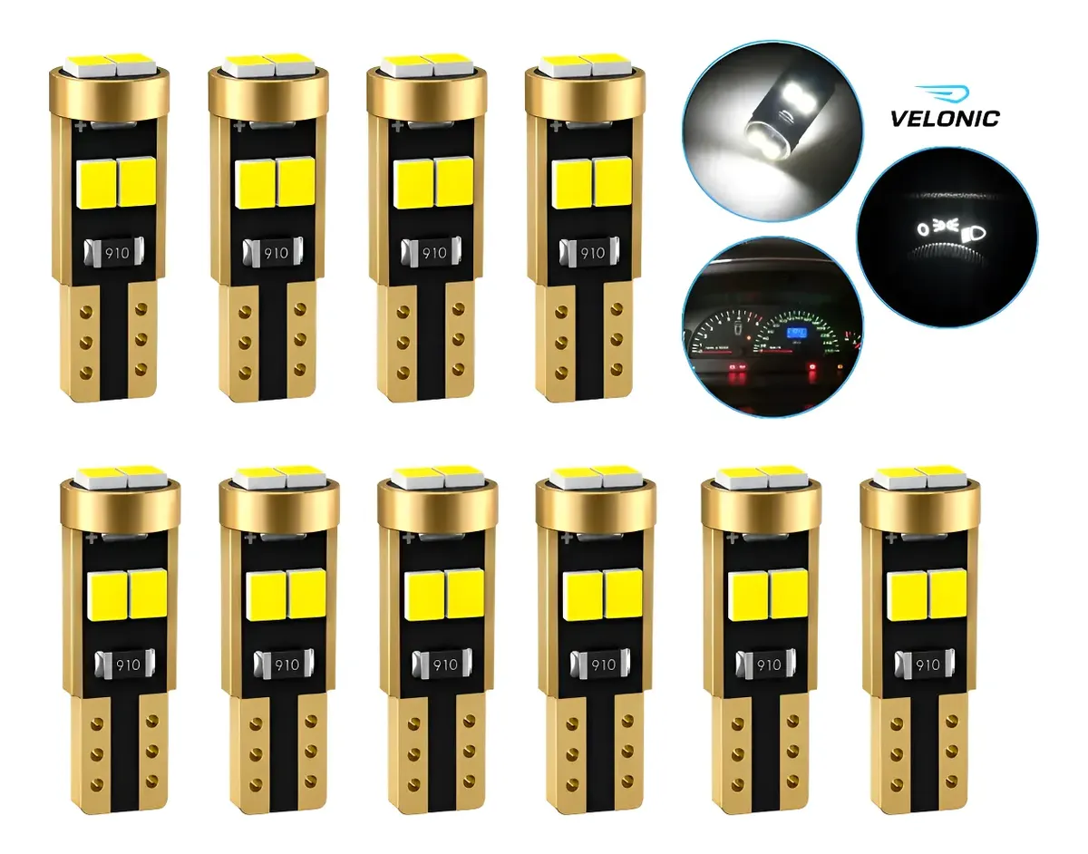 10 Lâmpadas T5 Pinguinho 6 Leds 6000k Painel Carro Premium
