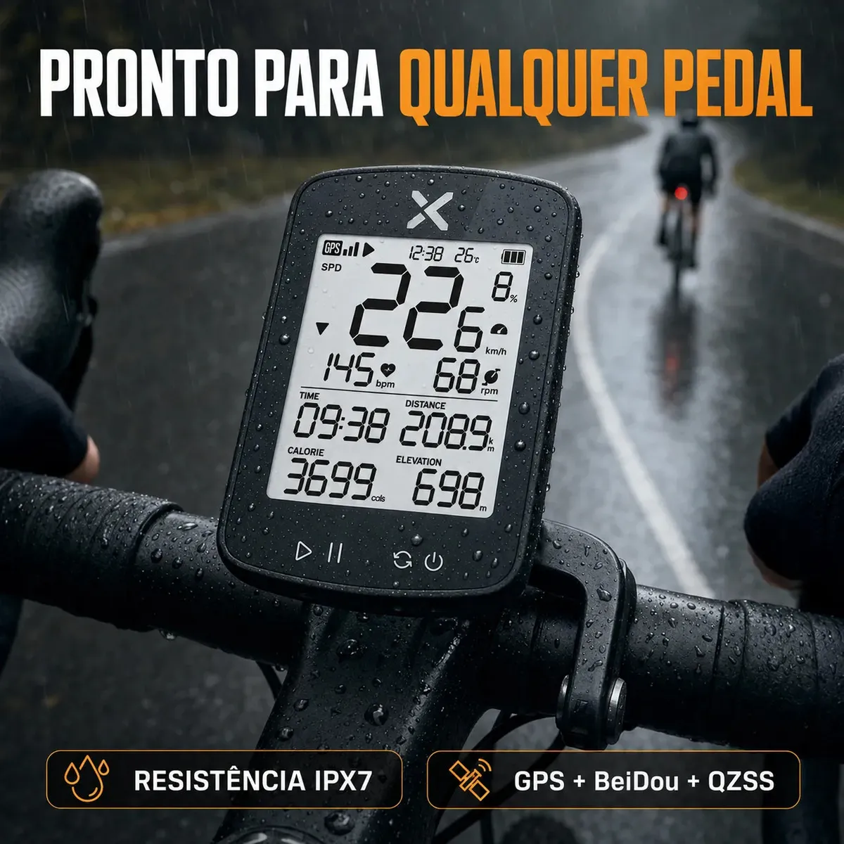 GPS XOSS G2+ Ciclocomputador Bike Bluetooth ANT+ Compatível Strava + Acessórios Incluídos