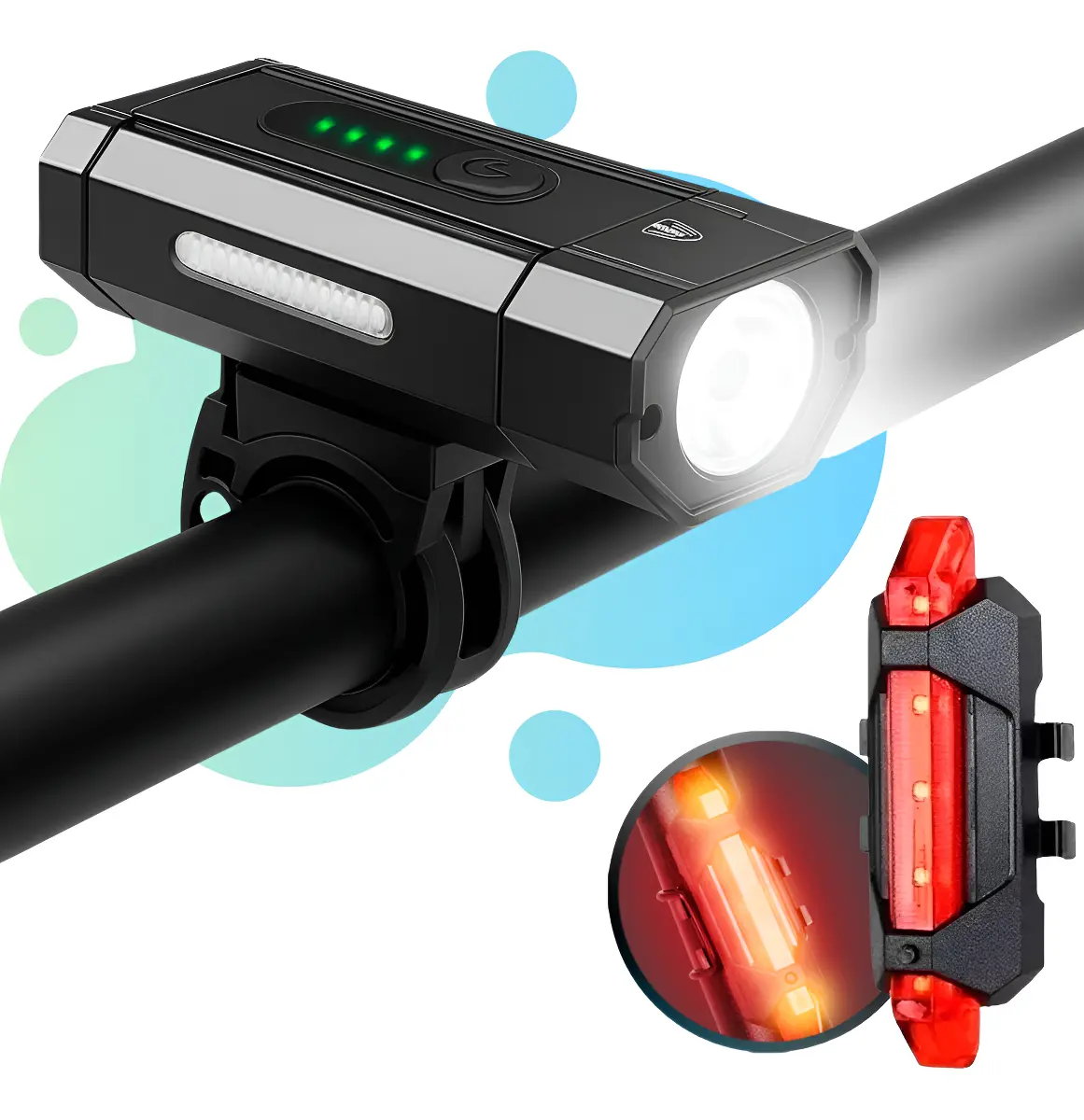 Kit Farol e Lanterna LED para Bicicleta YBF, 800 lm Dianteiro e Traseiro Recarregável USB
