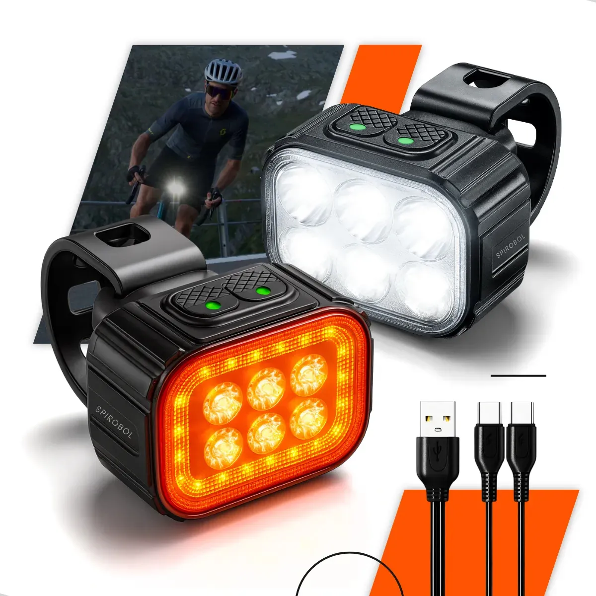 it Farol e Lanterna para Bicicleta SPIROBOL, LED USB Recarregável de 500 lm, IP65