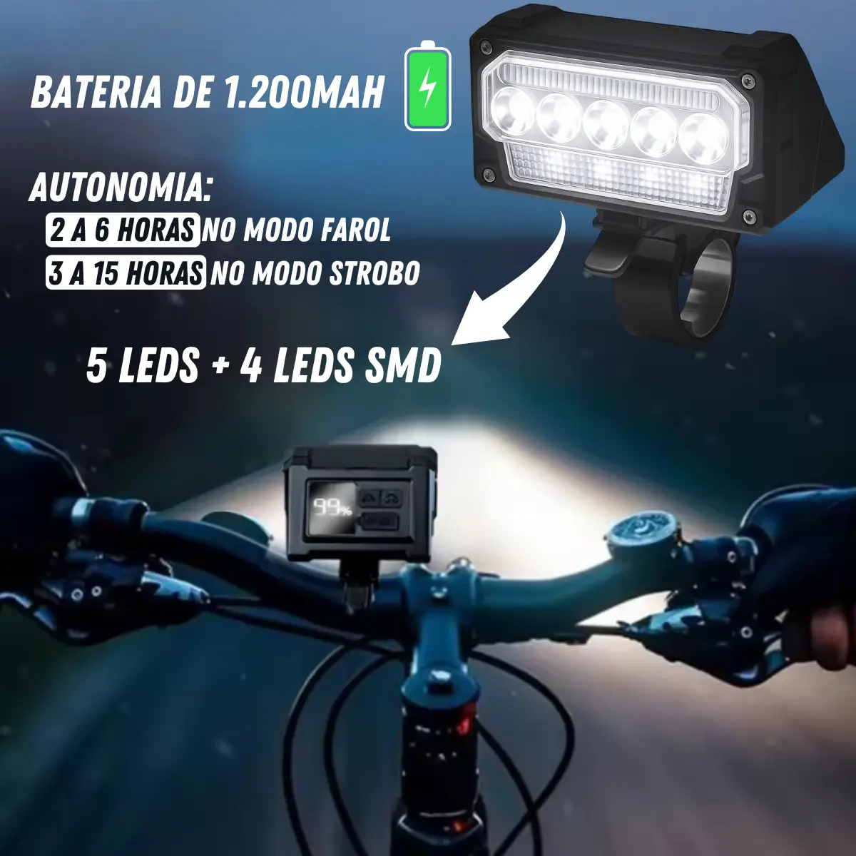 Farol Led Bike Luz Lanterna Bicicleta Light Recarregável Usb