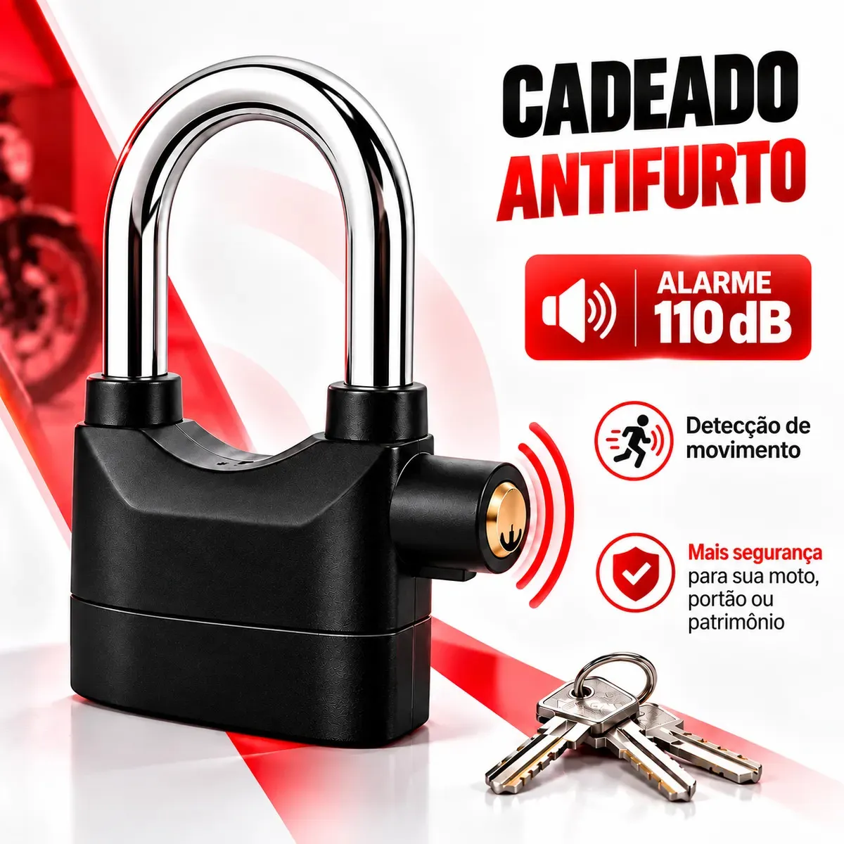 Cadeado Antifurto Alarme Sonoro Grande Com Senha Para Portao
