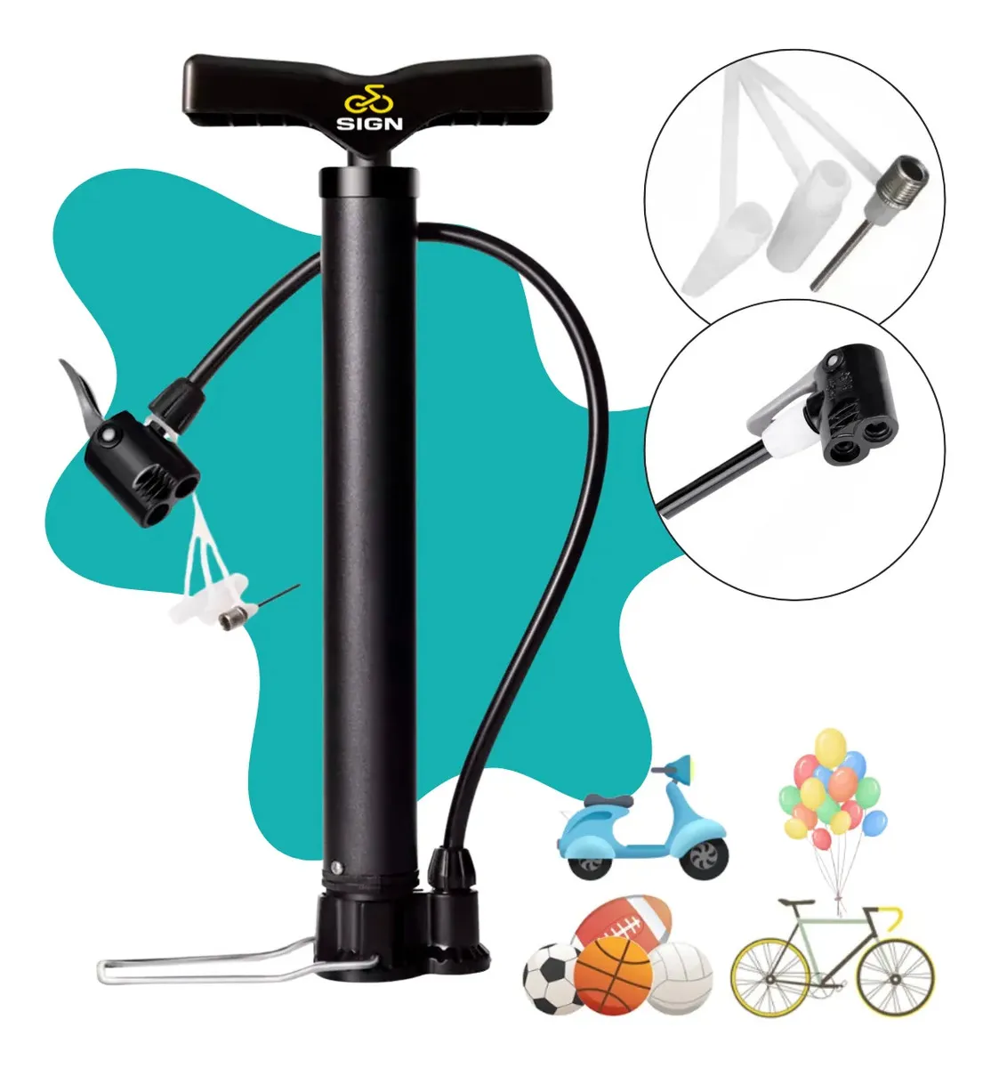 Bomba Para Pneu de Bicicleta Portátil De Ar Manual 3 Bicos 2 Válvulas Fina E Grossa Encher Pneus De Bike Carro Moto Bola Balão Colchão Inflável 