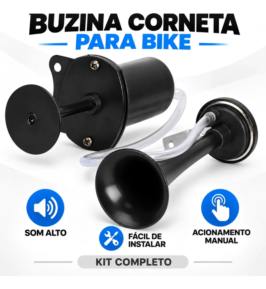 Buzina Corneta Para Bicicleta Som Alto Manual Cilindro De Ar