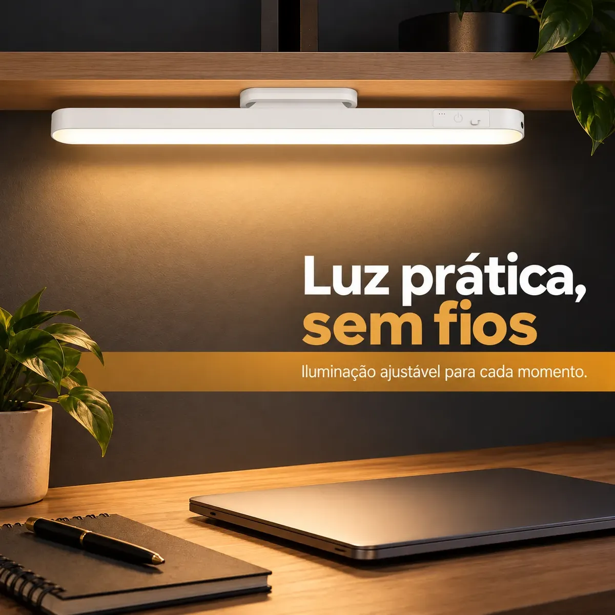 Luminária Led Recarregável Sem Fio Fixação Magnética Armário