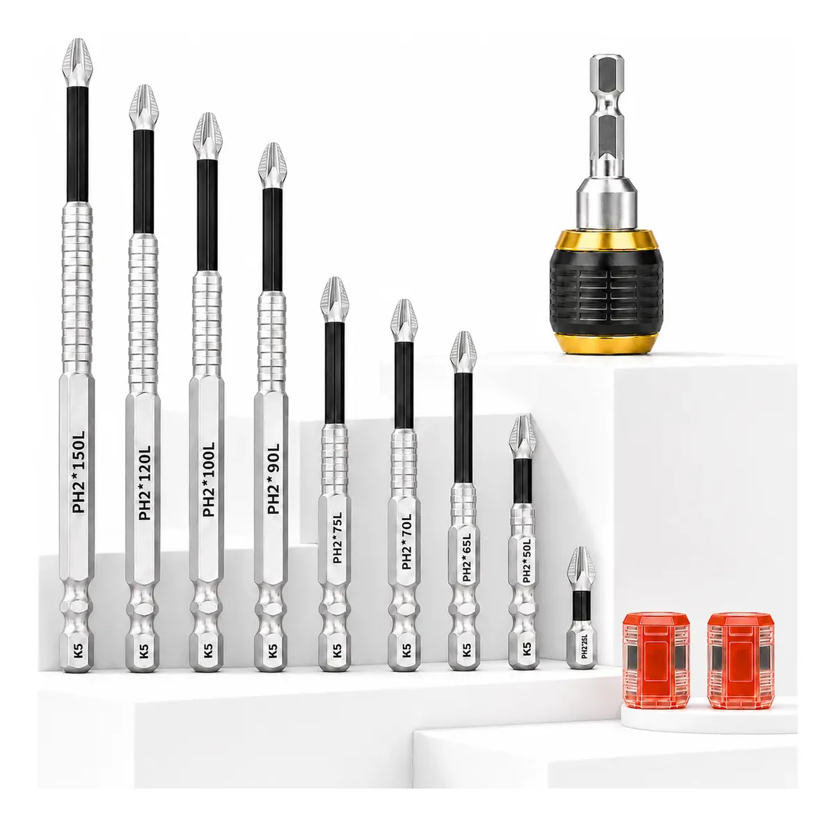 Kit 9 Pontas Bits Magnéticas K5 Ph2 Para Parafusadeira