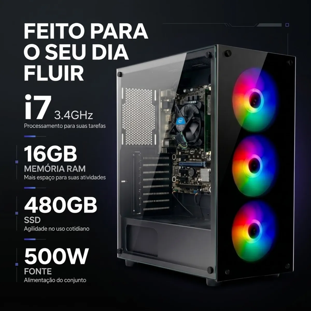 Computador Completo Pc I7 3.4ghz 16gb Ssd 480gb Monitor 19