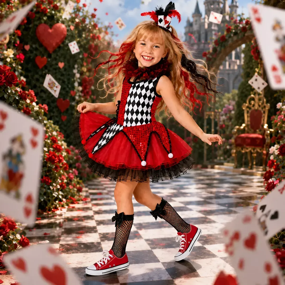 Fantasia Infantil Menina Dama De Copas Alice Kit Completo